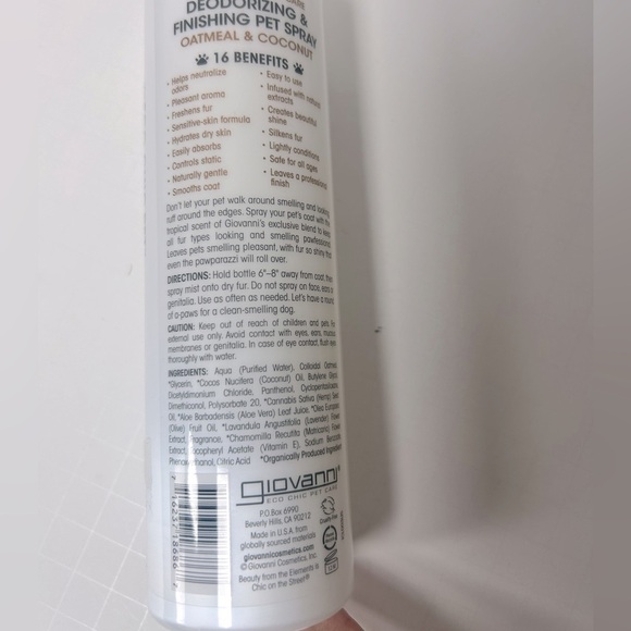 GIOVANNI Deodorizing & Finishing Pet Spray - Oatmeal & Coconut - Picture 3 of 3